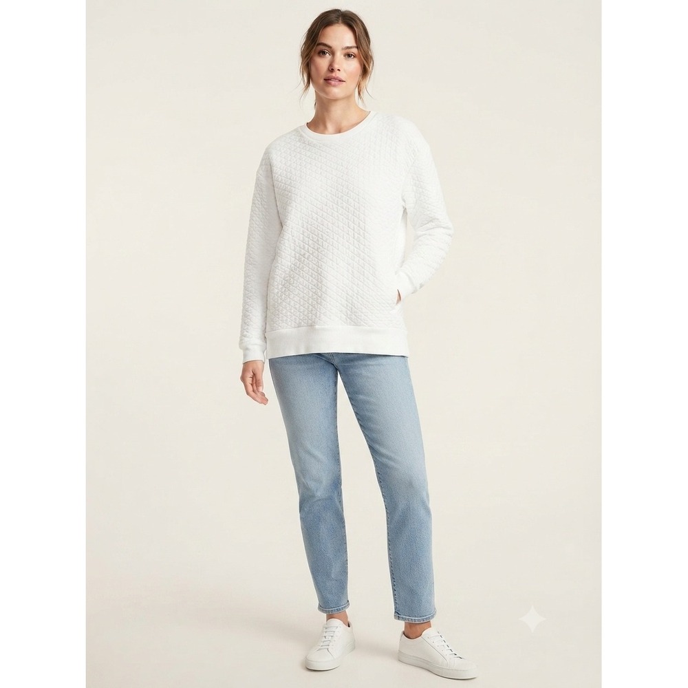 Banana Republic Sweatshirt Size XS White PL LS Quilted Diamond Tulip Back Pocket